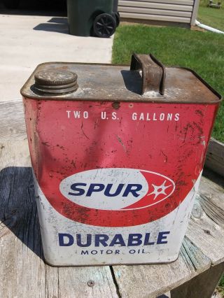 Rare Vintage Spur Durable 2 Gallon Motor Oil Can Sae 40 Murphy Oil Co.  Cool