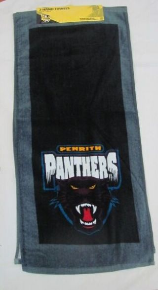Set Of 2 Penrith Panthers Nrl Team Logo Velour Hand Towels 33cm X 72cm