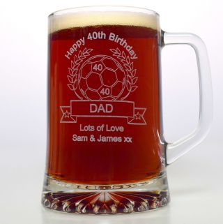 Personalised Birthday Football Pint Glass Tankard Gift 18th/21st/30th/40th/son