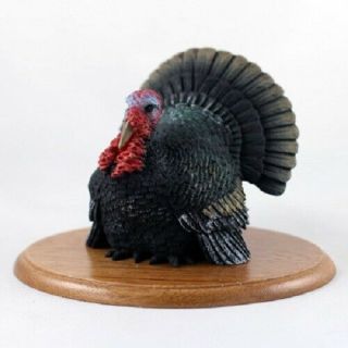 Hand Painted Turkey Resin Wild Bird Figurine On Wood Base Statue Thanksgiving