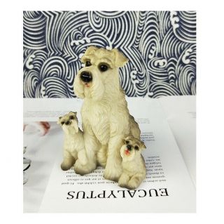 Dogs Schnauzer W/ Baby Kid Dog Sat Resin Figure Figurine Us Un30