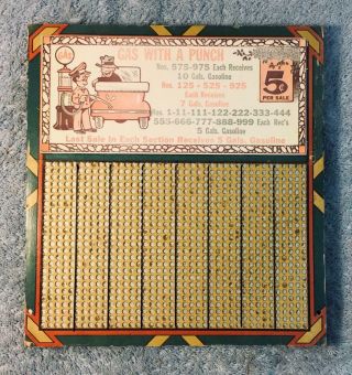 Circa 1920s Punch Card With Great Graphic Of Vintage Gas Pump And Roadster Car