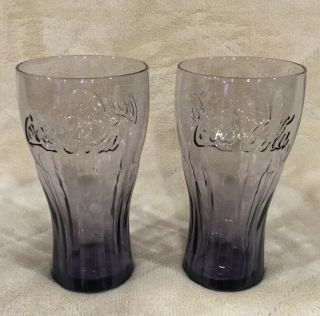 Set Of 2 Mcdonalds Coca Cola Coke Purple Rib Contour Soda Drink Glasses Cup Mug