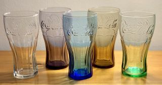 Set Of 5 Mcdonald’s Coca - Cola Drinking Glasses 5 Different Colors