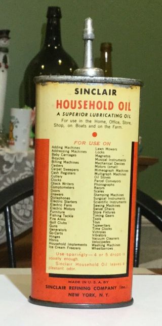 ((5 Days))  1930s Sinclair Household Handy Oiler Tin Can Lead Spout 3