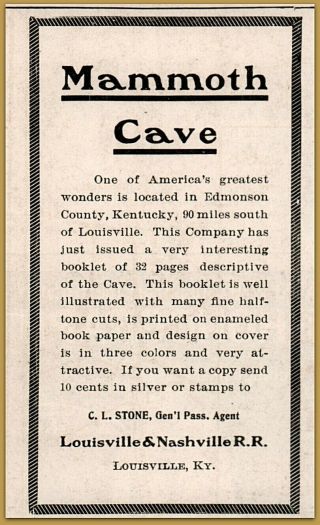 1902 B Mammoth Cave Louisville Nashville Railroad Kentucky Print Ad