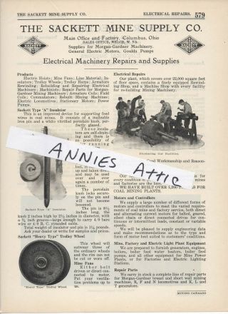 1920 Advertising Ad Sackett Mine Supply Company Columbus Ohio Machine Repair Oh