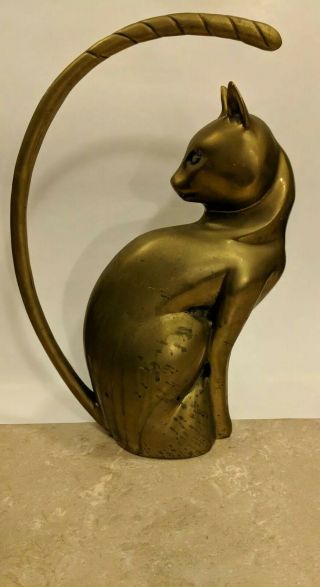 Sculptural Large Brass Cat With Huge Tail (price is O.  B.  O) 2