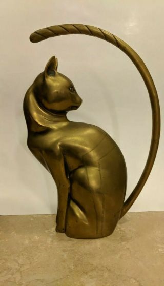 Sculptural Large Brass Cat With Huge Tail (price is O.  B.  O) 4