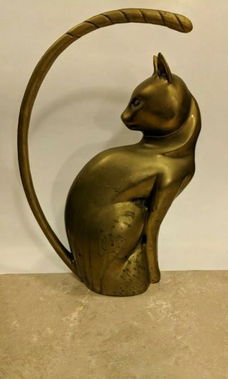 Sculptural Large Brass Cat With Huge Tail (price is O.  B.  O) 5
