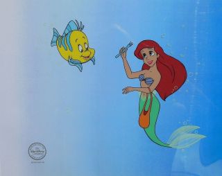 Disney Princess Animation Art Cel Little Mermaid Ariel & Flounder