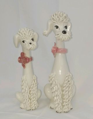 Vintage Art Pottery Spaghetti Poodle Dog Figures Set Of 2 - Italy 9 1/2 & 8 " Tall