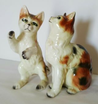 Vintage Set Of 2 Ceramic Cat Figurines Japan Coronet W/foil Sticker