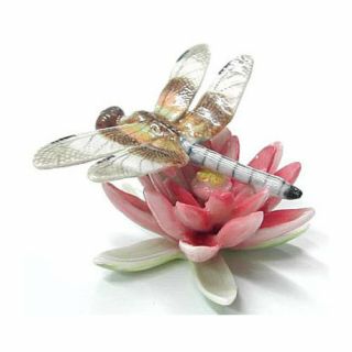 Northern Rose Porcelain Figurine Dragonfly On Pink Water Lily Flower Statue