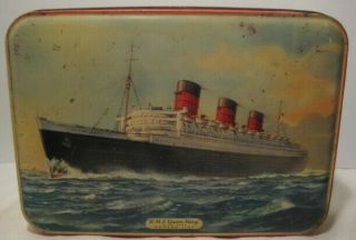 Awesome Antique Bensons Candy Tin Cunard Ship Queen Mary 7 3/4 " England 1940