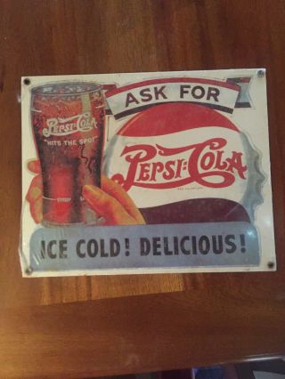 Vintage Ande Rooney Porcelain Enameled Pepsi - Cola Ask For A Pepsi Metal Sign