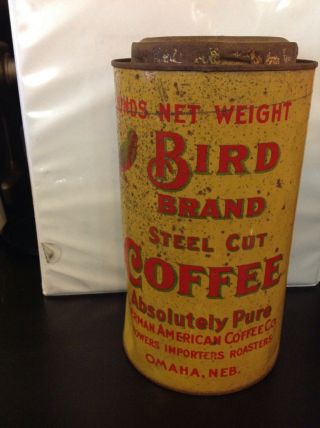 Vtg 3 Lb Bird Brand Coffee Tin German American Omaha Nebraska