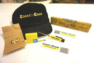 Vintage Coast To Coast Hardware Store Hat Box Cutters Sack Screw Driver Level