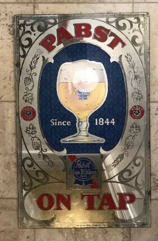 Vintage Advertising Nos Pabst Blue Ribbon Beer 13 1/2 " X 21 " Mirror Rare