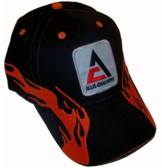 Allis Chalmers Logo Tractor 6 Panel Black And Red Flame Hat - Cap Fits Most