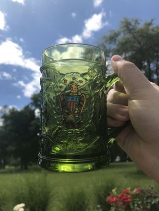 Rare Vintage Indiana Glass Company Bicenntenial Green Beer Mug Stein 1976