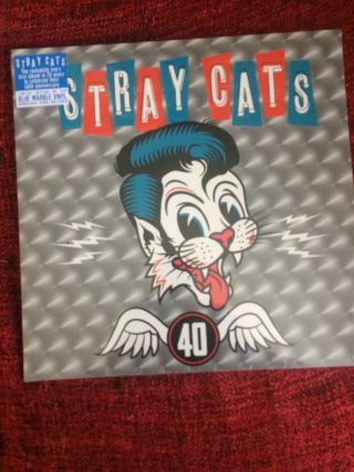 Stray Cats - 40 (limited To 500) Blue Marbled Vinyl.  Poster.  2 Stickers Beer Mat