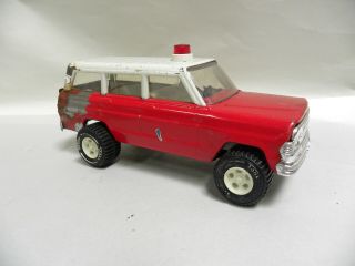 Vintage Tonka Red Metal Safety Patrol Rare Toy Model Jeep Wagoneer (a5)