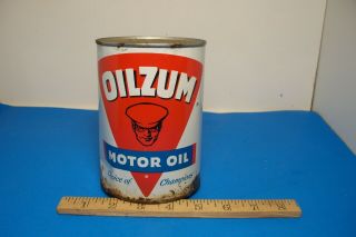Oilzum Motor Oil Full Quart Metal Tin Can - Gulf - Esso - Texaco