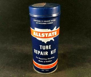 Vintage Allstate Tire Tube Patch Repair Kit Tin Can Rare Old Advertising Gas 50s