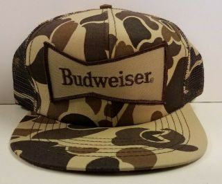 Vintage Camo Budweiser Snapback Trucker Hat Cap Mesh Beer Camouflage Bud Patch