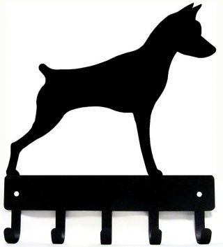 Miniature Pinscher Dog Leash Hanger Metal Wall Key Rack Holder 5 Hooks Lg 9 Inch