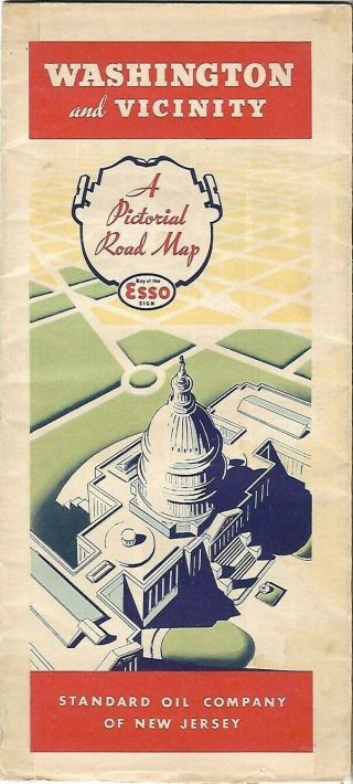 1934 Esso Standard Oil Pictorial Road Map Washington Dc Mount Vernon Alexandria