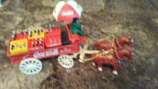 Coca Cola Cast Metal Two Horse Drawn Wagon With Driver And Six Cases Of Coke
