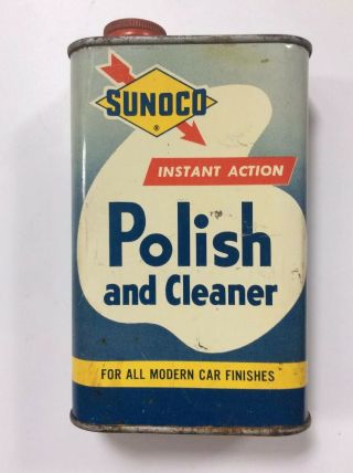 Sunoco Oil Company Vintage Chrome Polish Metal Tin Full Can - Sun Oil