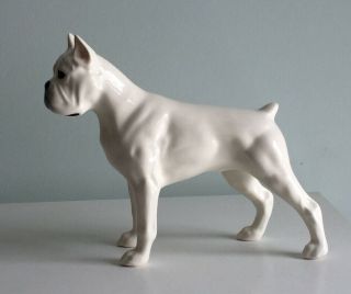 White Boxer Faience Figurine,  Handmade,  Dog Figurine