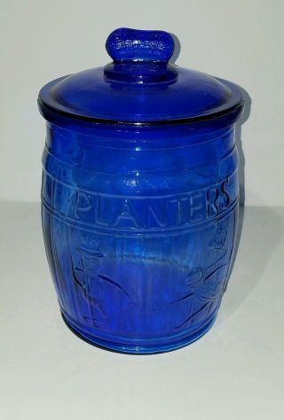Vintage Blue Planters Peanuts Jar With Lid