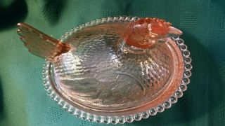 Vintage Pink Glass Covered Chicken Dish