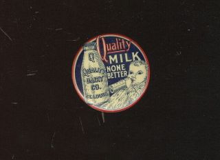 Old Celluloid Pinback Button Advertising Quality Dairy Co.  St.  Louis,  Mo.  Milk