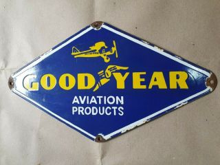 GOODYEAR AVIATION PRODUCTS VINTAGE PORCELAIN SIGN 18 X 10 INCHES 3