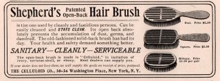 1905 A Ad Shepherds Open Back Hair Brush Celluloid Co Military