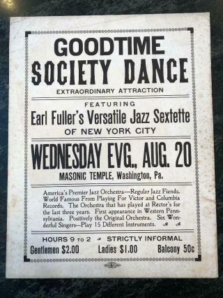 1920 Earl Fuller Jazz Band Show Poster Early Jazz Poster