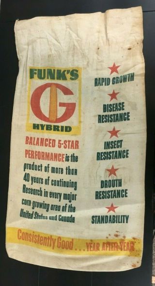 Vtg Funk ' s G HYBRID Columbiania Seed Co.  Corn Sack Eldred Illinois Bag Farming 2