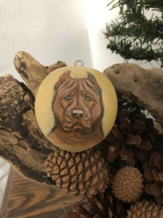 Hand Painted Gourd Red Pit Bull Dog Christmas Ornament Ooak Lisa Rogers