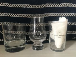 Set Of 3 Woodford Reserve Glasses Tumbler Taster Glencairn Advertising