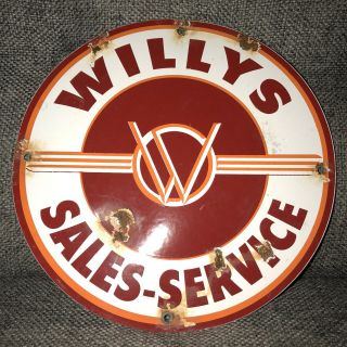 Vintage Porcelain Willy’s Sales & Service Sign Dealership Gas Oil