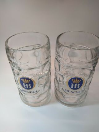 2 Hb Hofbrauhaus Munchen 1 Liter Dimpled Glass Beer Stein Germany Mug