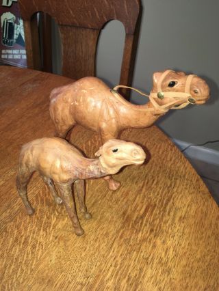 Leather Wrapped Camel And Baby Figurine