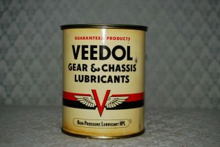 Vintage Veedol Oil Can,  Gear & Chassis Lubricants,  1 Lbs.  Can,  Tide Water Co.