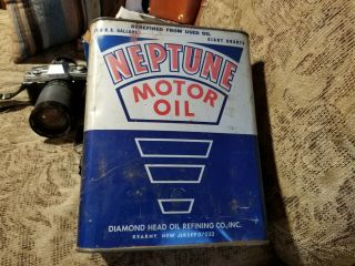 Vintage Neptune Motor Oil Can Two Gallons Diamond Head Oil Co Kearny Nj