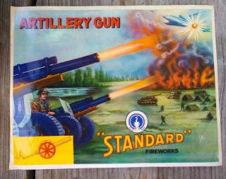 Vintage Firecracker Label Standard Artillery Gun Tanks Plane Nos 7.  5 X 9.  5 "